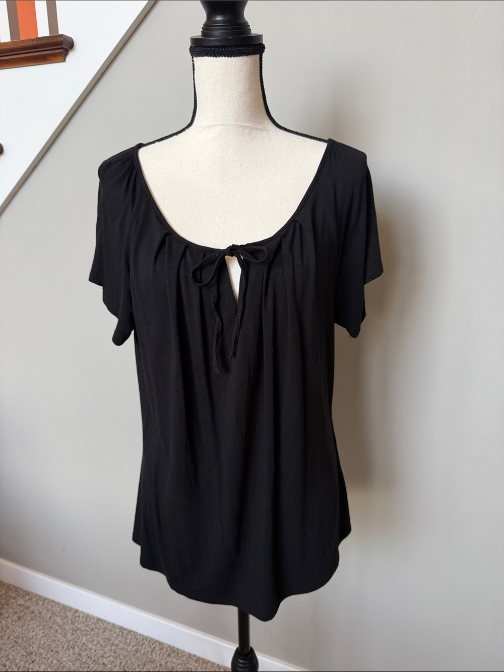 White House Black Market Black Tie-Front Scoop Neck Top
